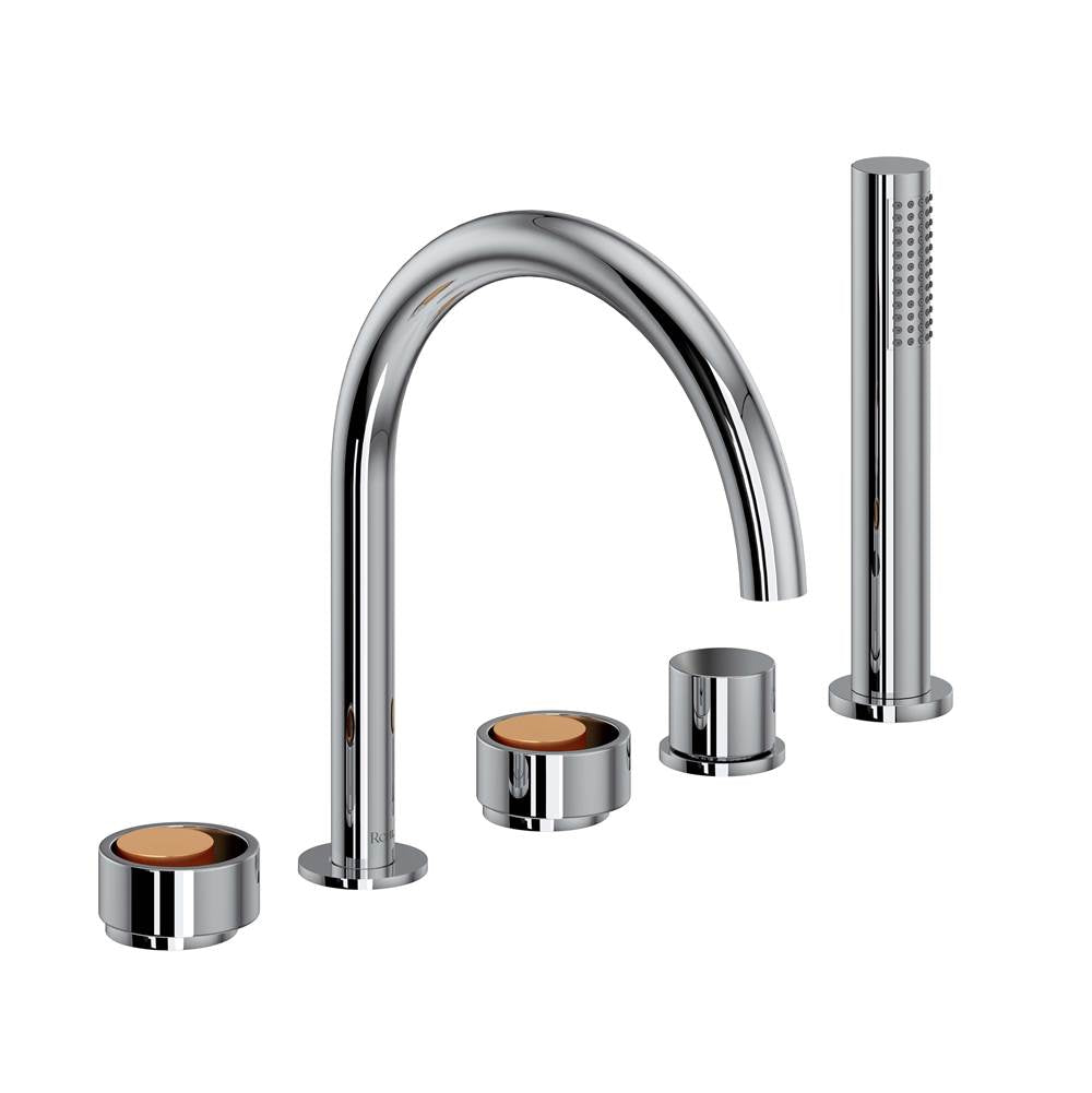 ROHL EC06D5IWPCG Eclissi 5-Hole Deck Mount Tub Filler With C-Spout In Polished Chrome/Satin Gold