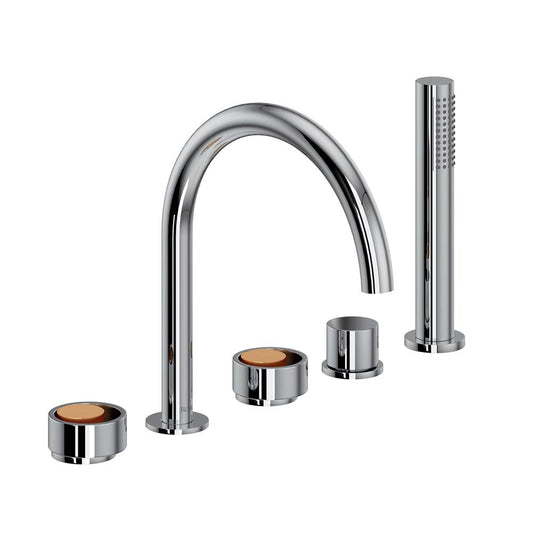 ROHL EC06D5IWPCG Eclissi 5-Hole Deck Mount Tub Filler With C-Spout In Polished Chrome/Satin Gold