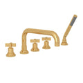 ROHL A2224XMULB Lombardia 5-Hole Deck Mount Tub Filler With U-Spout In Unlacquered Brass