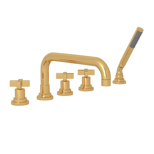ROHL A2224XMULB Lombardia 5-Hole Deck Mount Tub Filler With U-Spout In Unlacquered Brass