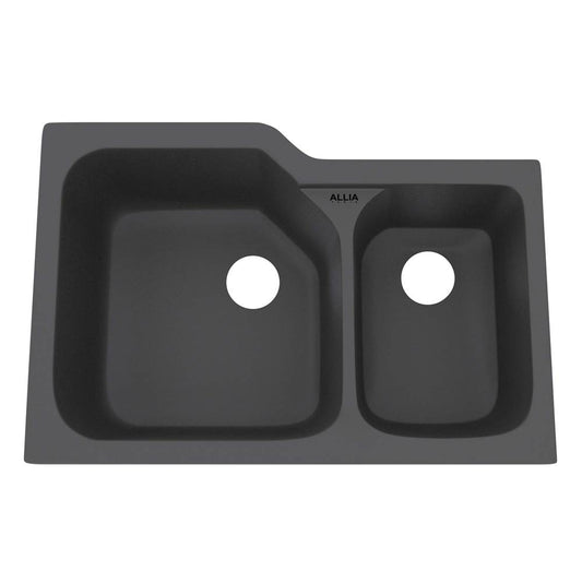 ROHL 6337-04 Allia 33" Fireclay 2 Bowl Undermount Kitchen Sink In Satin Grey