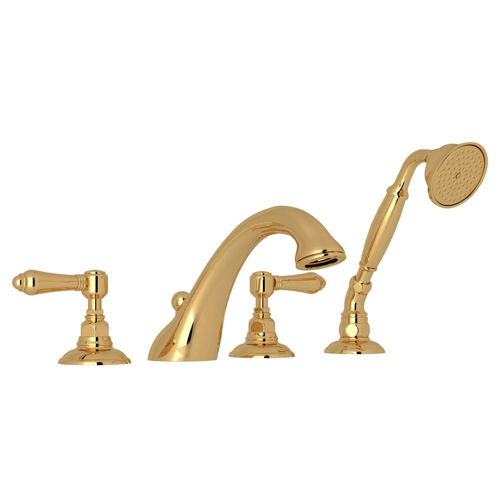 ROHL A1464LMULB Viaggio 4-Hole Deck Mount Tub Filler In Unlacquered Brass