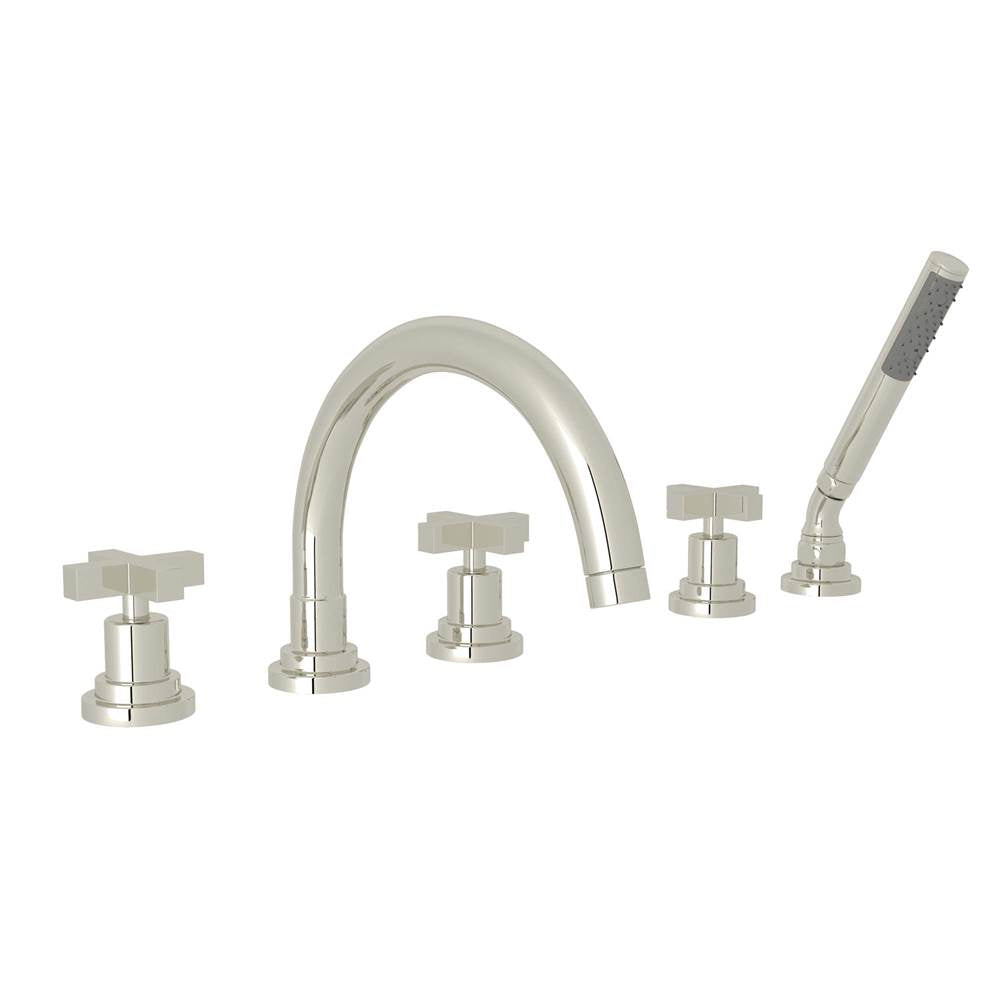 ROHL A2214XMPN Lombardia 5-Hole Deck Mount Tub Filler With C-Spout In Polished Nickel