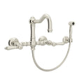 ROHL A1456LMWSPN-2 Acqui Wall Mount Bridge Kitchen Faucet With Sidespray And Column Spout In Polished Nickel