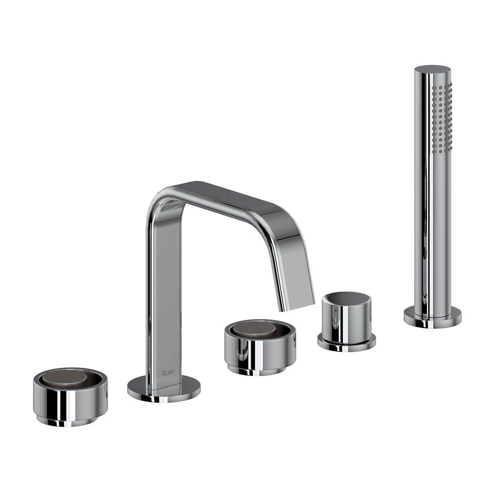 ROHL EC05D5IWPCN Eclissi 5-Hole Deck Mount Tub Filler With U-Spout In Polished Chrome/Satin Nickel