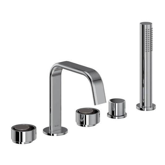 ROHL EC05D5IWPCN Eclissi 5-Hole Deck Mount Tub Filler With U-Spout In Polished Chrome/Satin Nickel
