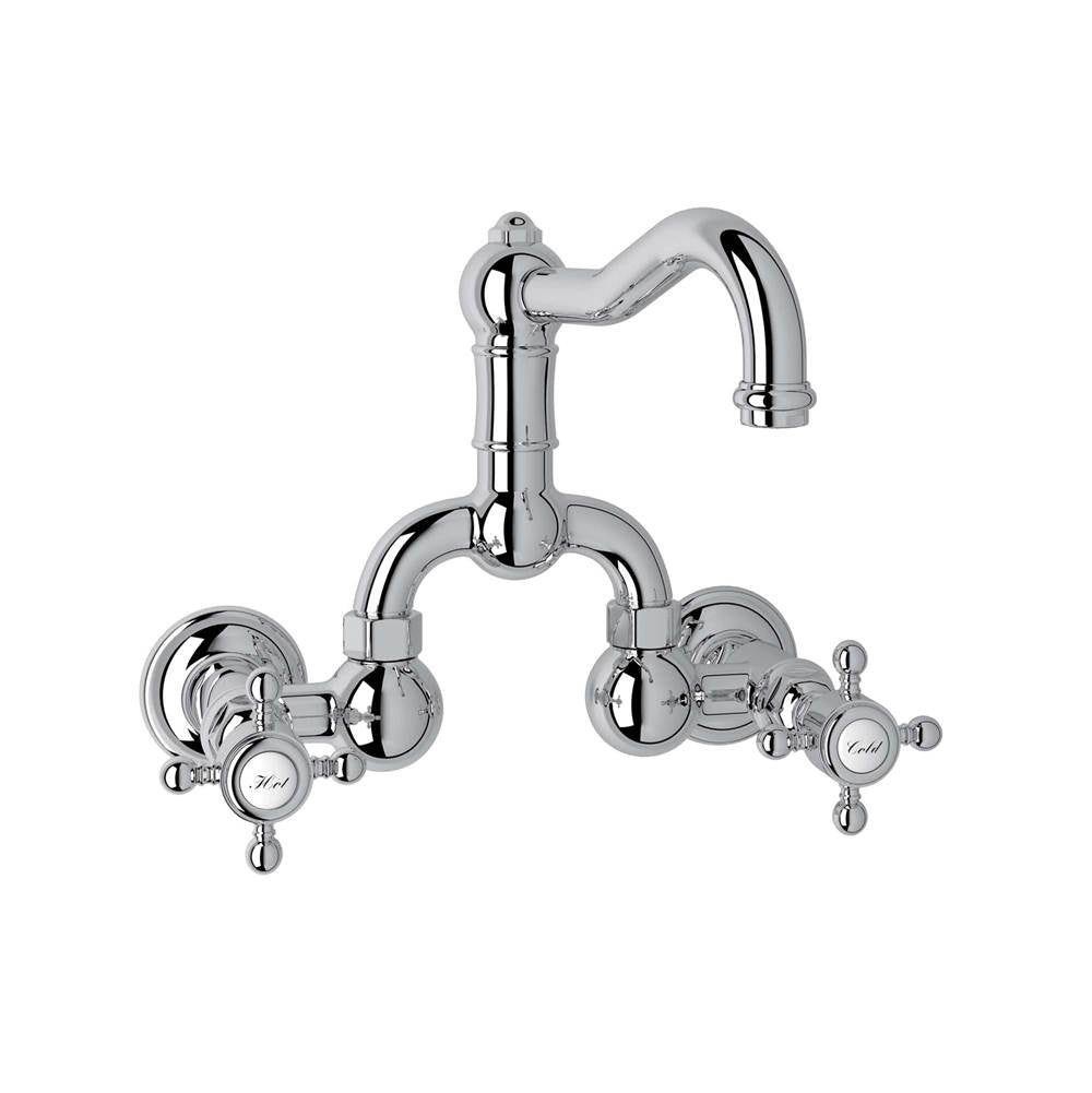 ROHL A1418XMAPC-2 Acqui Wall Mount Bridge Lavatory Faucet With Column Spout In Polished Chrome