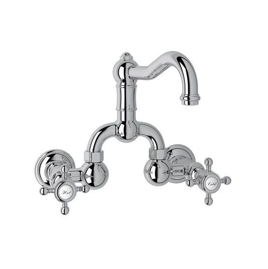 ROHL A1418XMAPC-2 Acqui Wall Mount Bridge Lavatory Faucet With Column Spout In Polished Chrome