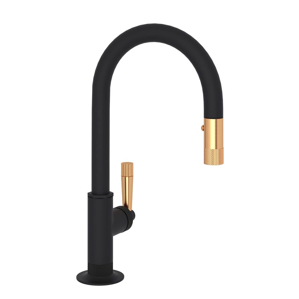 ROHL MB7930SLMMBG-2 Graceline Pull-Down Bar/Food Prep Kitchen Faucet In Matte Black/Satin Gold