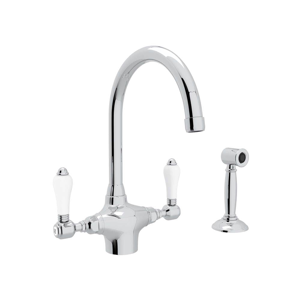 ROHL A1676LPWSAPC-2 San Julio Two Handle Kitchen Faucet With Side Spray In Polished Chrome