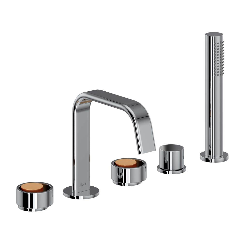 ROHL EC05D5IWPCG Eclissi 5-Hole Deck Mount Tub Filler With U-Spout In Polished Chrome/Satin Gold