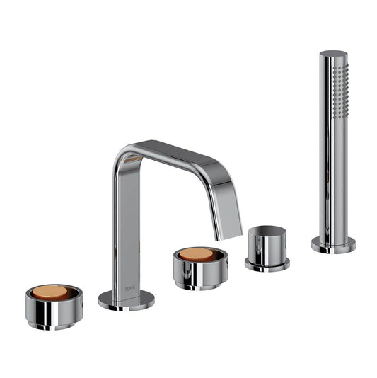 ROHL EC05D5IWPCG Eclissi 5-Hole Deck Mount Tub Filler With U-Spout In Polished Chrome/Satin Gold