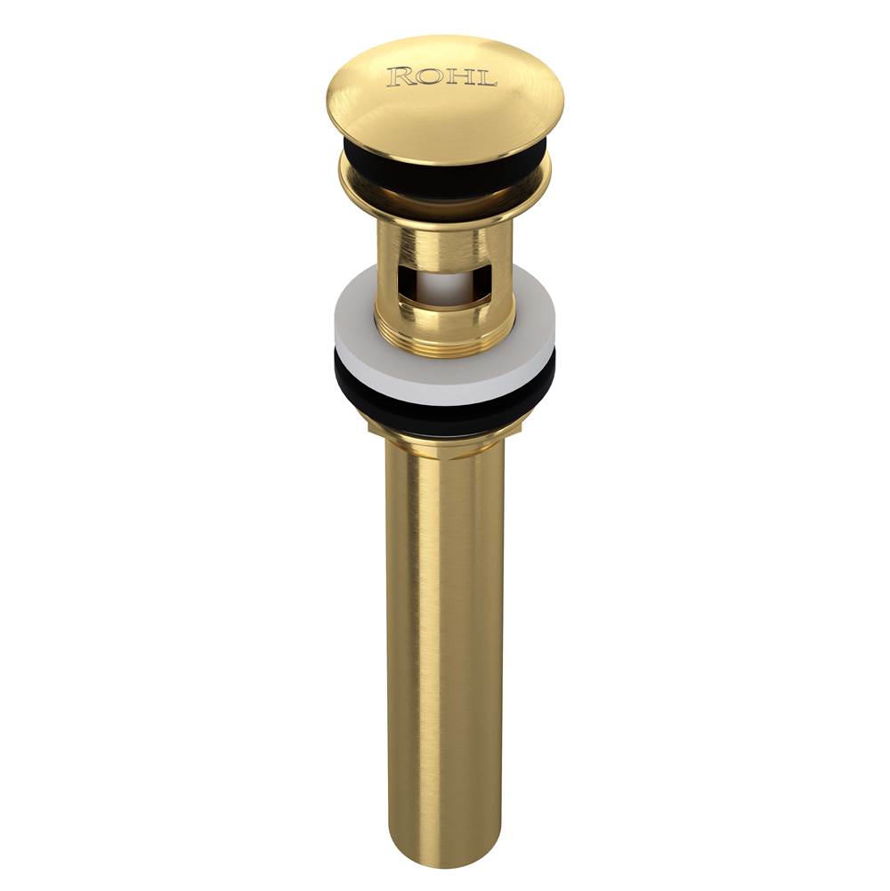 ROHL 5447SUB Push Drain With Overflow In Satin Unlacquered Brass