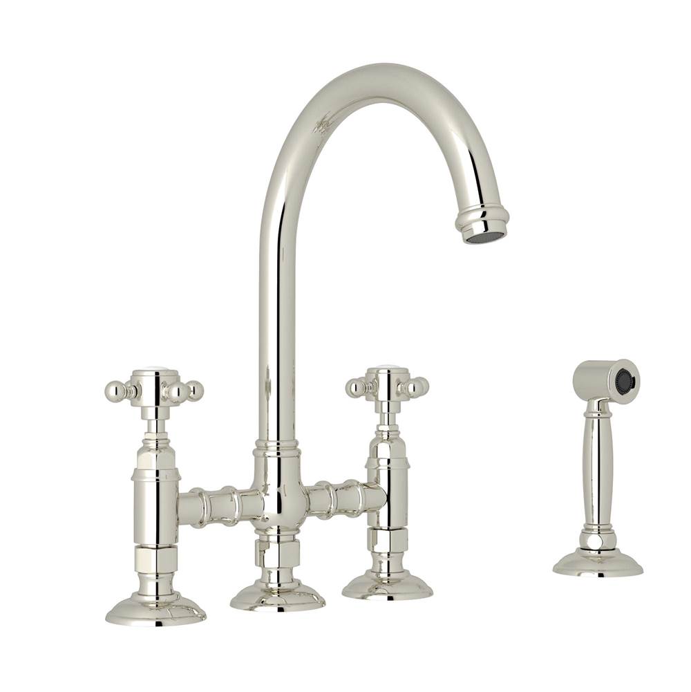 ROHL A1461XMWSPN-2 San Julio Bridge Kitchen Faucet With Side Spray In Polished Nickel