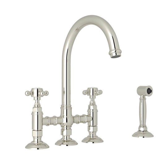ROHL A1461XMWSPN-2 San Julio Bridge Kitchen Faucet With Side Spray In Polished Nickel