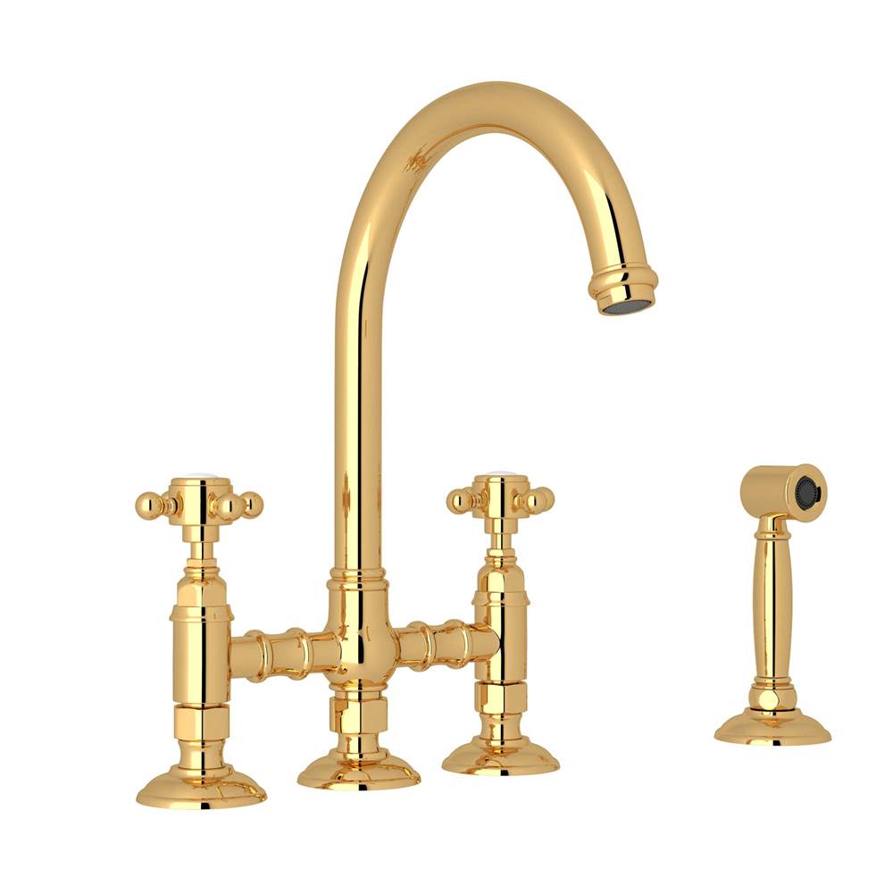 ROHL A1461XMWSIB-2 San Julio Bridge Kitchen Faucet With Side Spray In Italian Brass