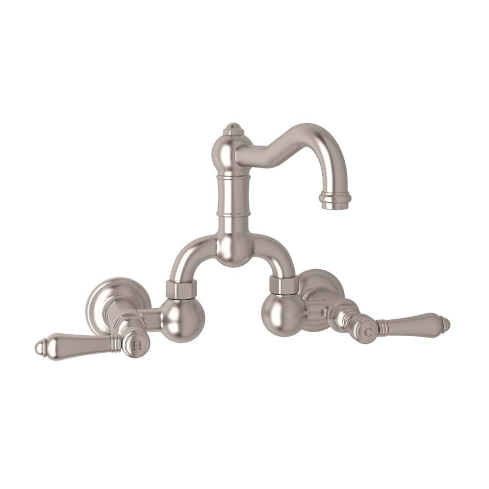 ROHL A1418LMSTN-2 Acqui Wall Mount Bridge Lavatory Faucet With Column Spout In Satin Nickel