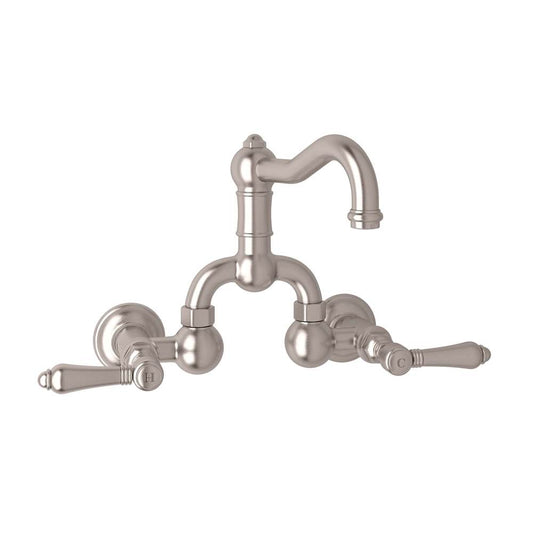 ROHL A1418LMSTN-2 Acqui Wall Mount Bridge Lavatory Faucet With Column Spout In Satin Nickel
