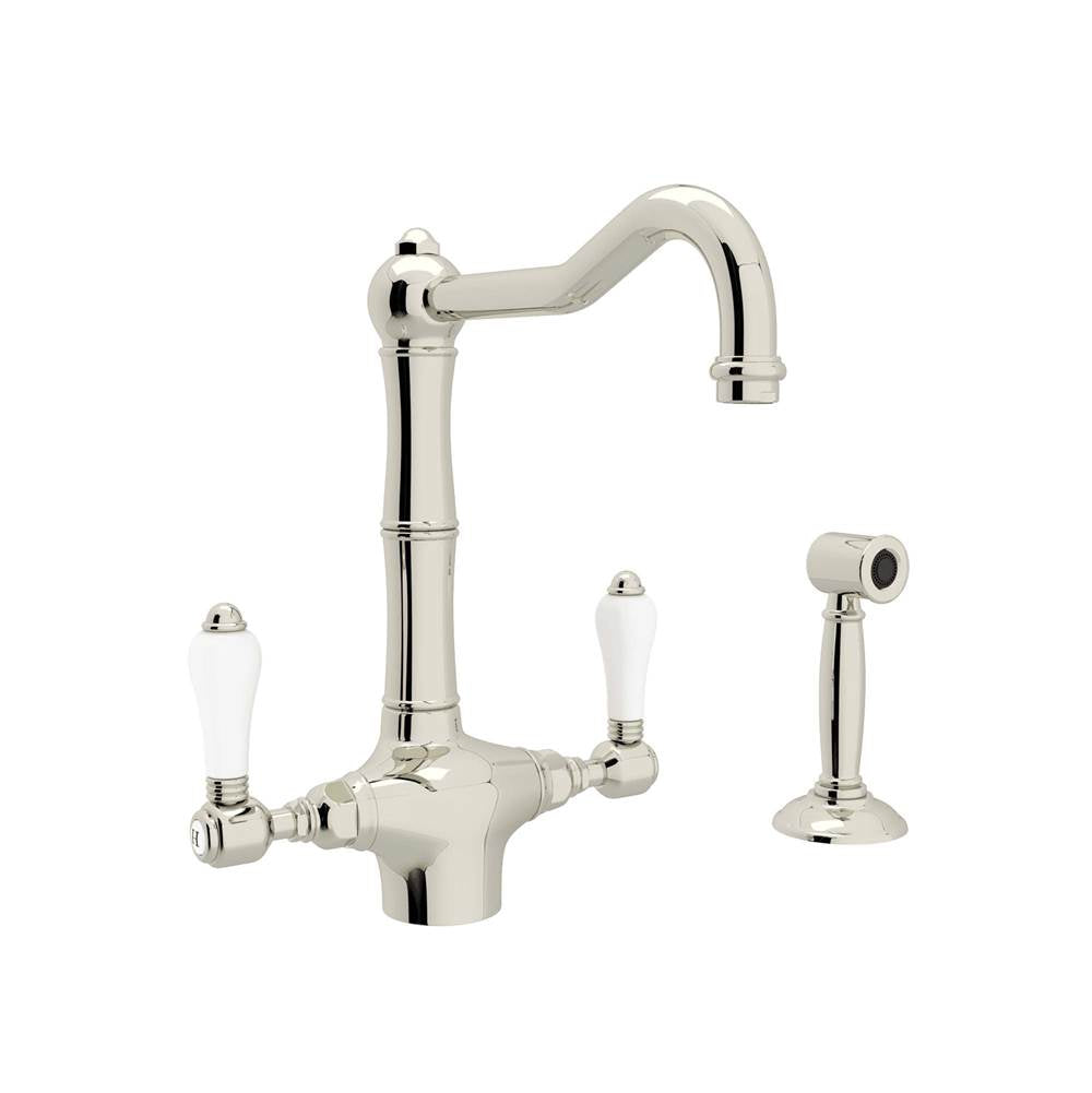 ROHL A1679LPWSPN-2 Acqui Two Handle Kitchen Faucet With Side Spray In Polished Nickel