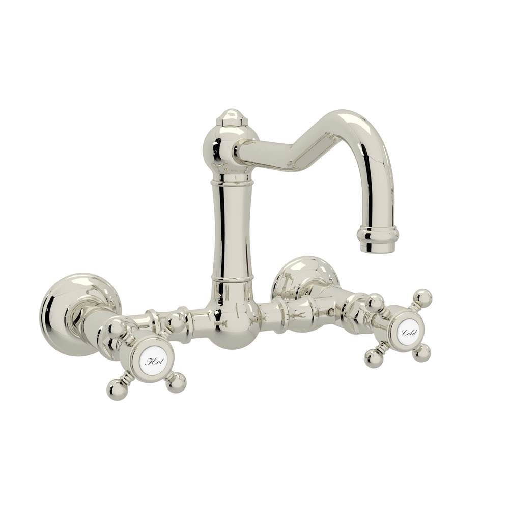 ROHL A1456XMPN-2 Acqui Wall Mount Bridge Kitchen Faucet With Column Spout In Polished Nickel