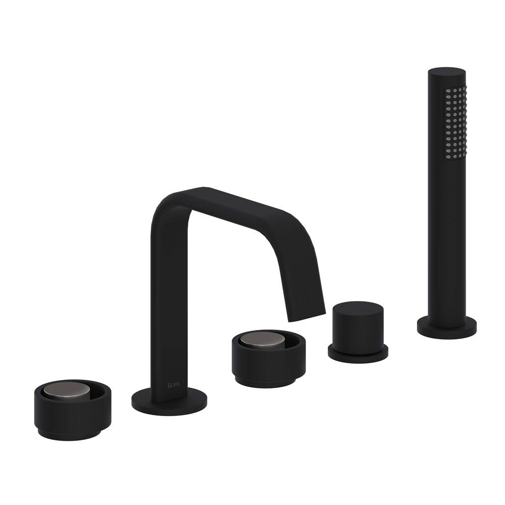 ROHL EC05D5IWMBN Eclissi 5-Hole Deck Mount Tub Filler With U-Spout In Matte Black/Satin Nickel