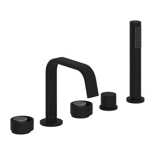 ROHL EC05D5IWMBN Eclissi 5-Hole Deck Mount Tub Filler With U-Spout In Matte Black/Satin Nickel