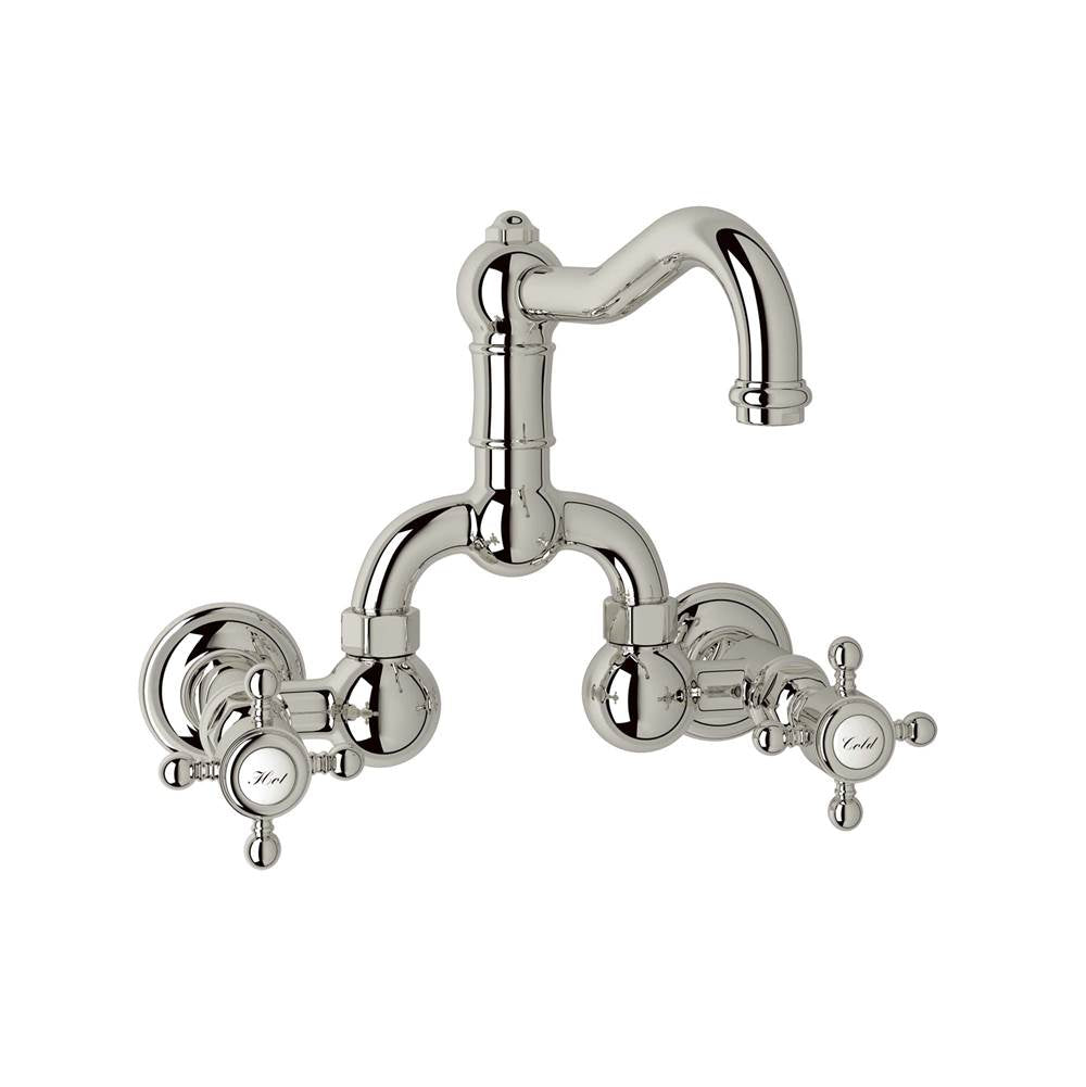 ROHL A1418XMPN-2 Acqui Wall Mount Bridge Lavatory Faucet With Column Spout In Polished Nickel