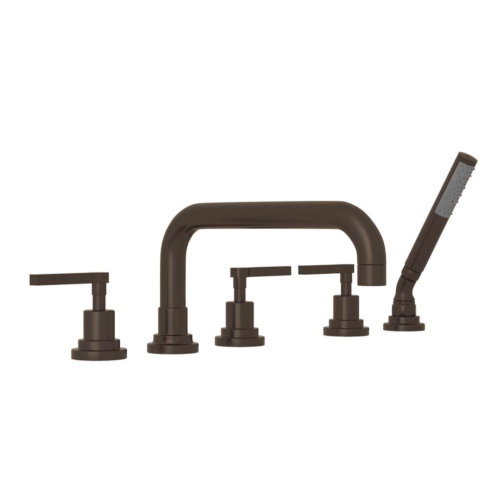 ROHL A2224LMTCB Lombardia 5-Hole Deck Mount Tub Filler With U-Spout In Tuscan Brass