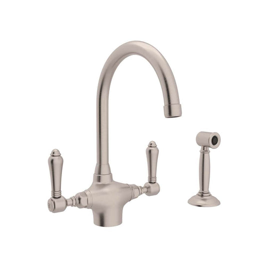 ROHL A1676LMWSSTN-2 San Julio Two Handle Kitchen Faucet With Side Spray In Satin Nickel