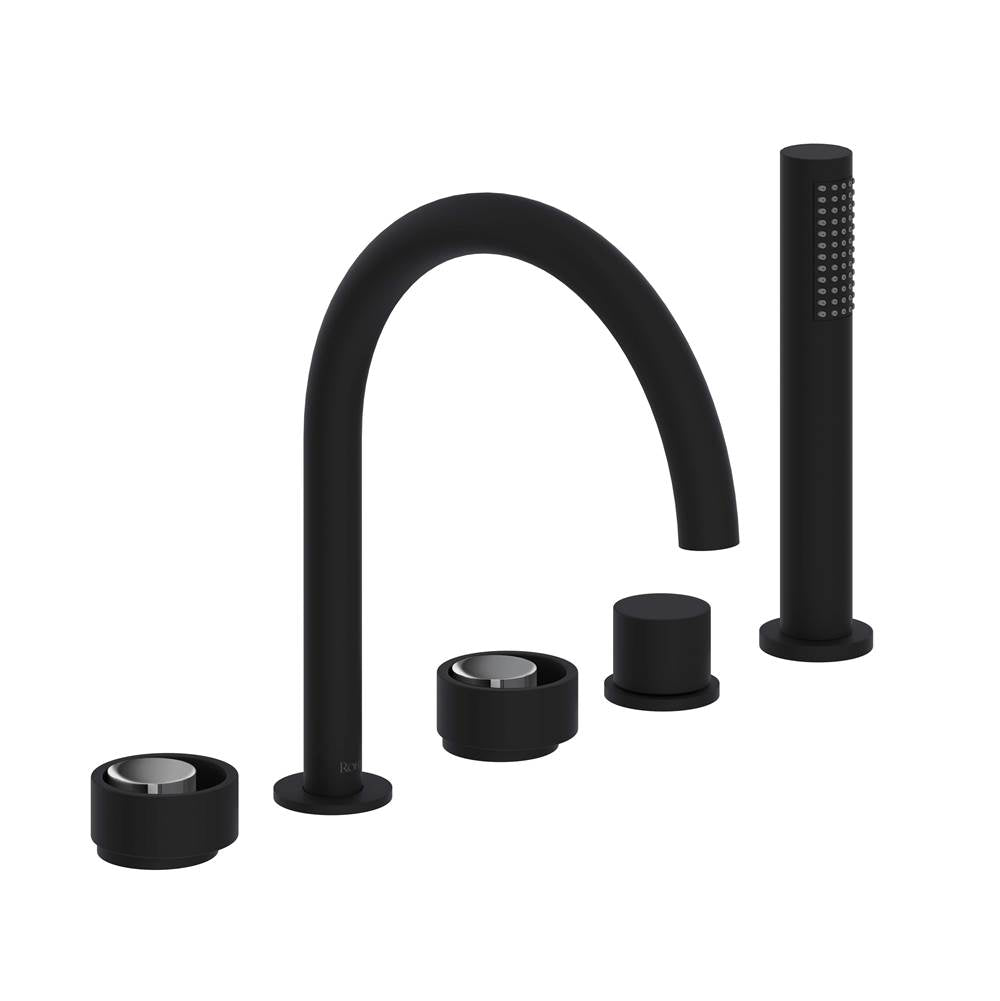 ROHL EC06D5IWMBC Eclissi 5-Hole Deck Mount Tub Filler With C-Spout In Matte Black/Polished Chrome