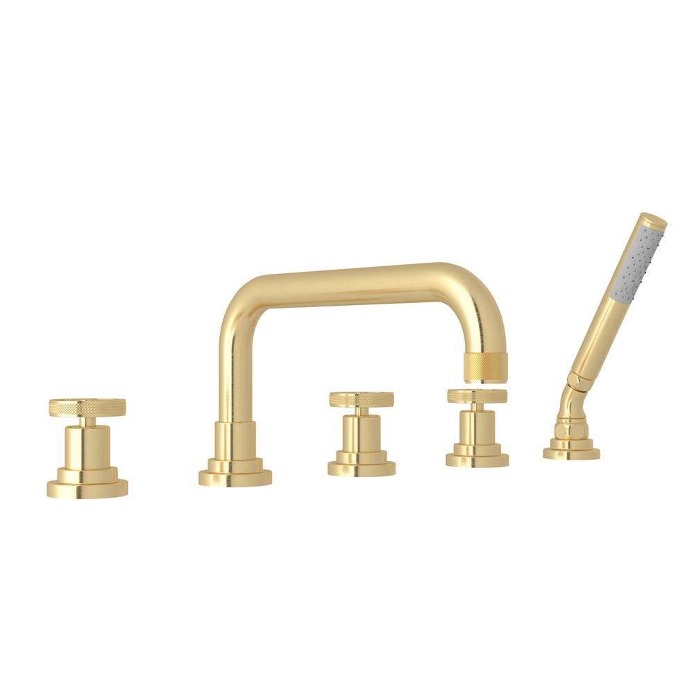ROHL A3314IWSUB Campo 5-Hole Deck Mount Tub Filler In Satin Unlacquered Brass