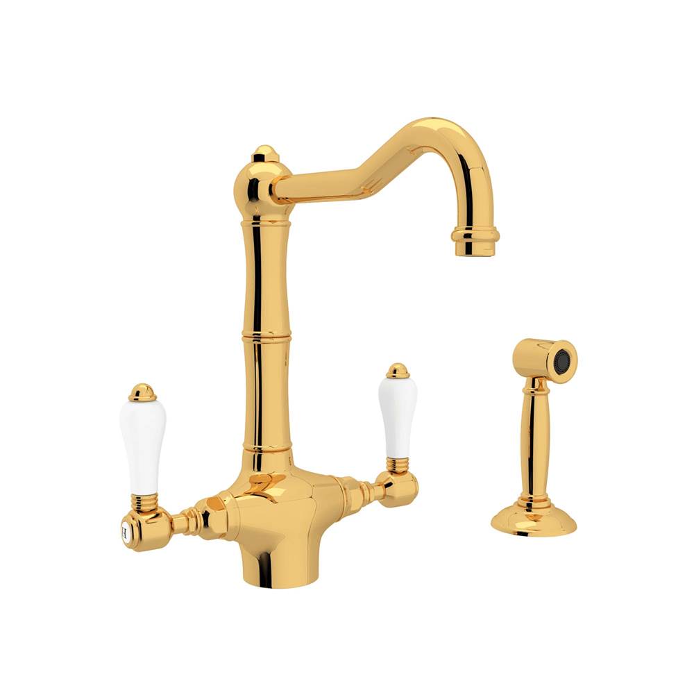 ROHL A1679LPWSIB-2 Acqui Two Handle Kitchen Faucet With Side Spray In Italian Brass