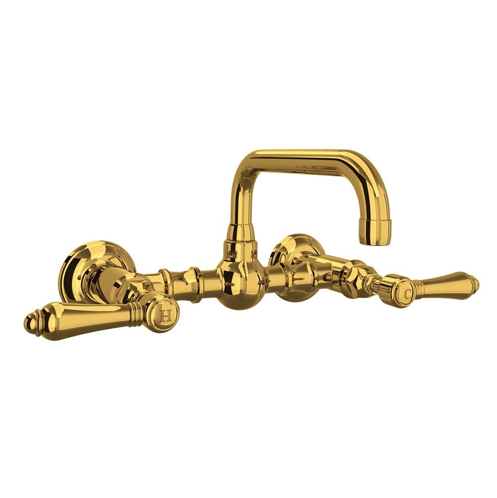 ROHL A1423LMULB-2 Acqui Wall Mount Bridge Lavatory Faucet With U-Spout In Unlacquered Brass