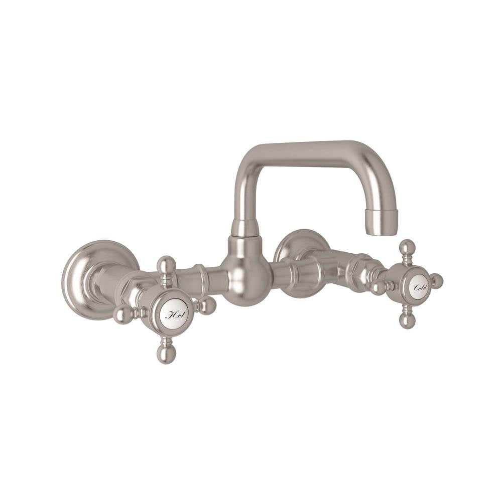 ROHL A1423XMSTN-2 Acqui Wall Mount Bridge Lavatory Faucet With U-Spout In Satin Nickel