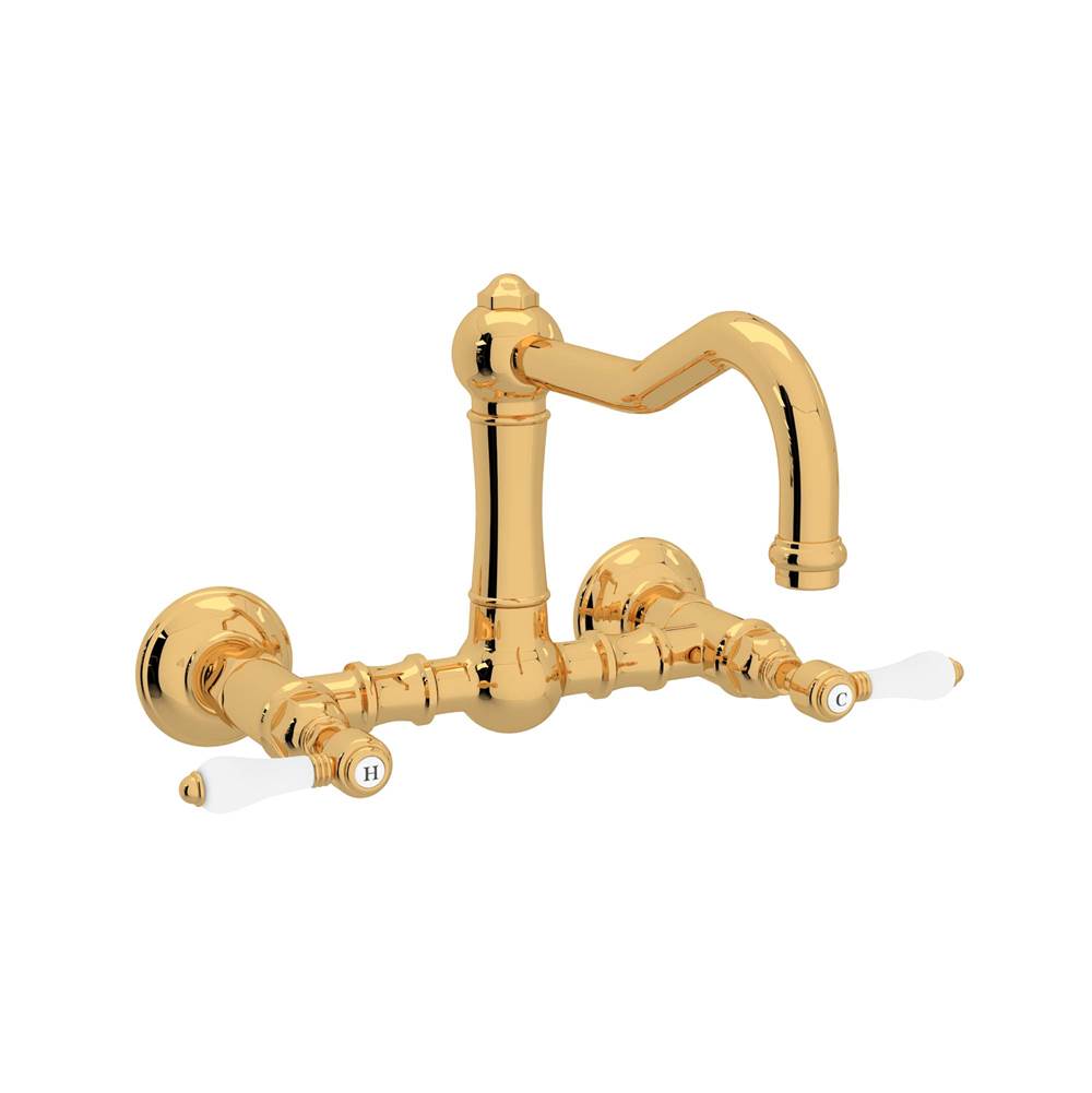 ROHL A1456LPIB-2 Acqui Wall Mount Bridge Kitchen Faucet With Column Spout In Italian Brass