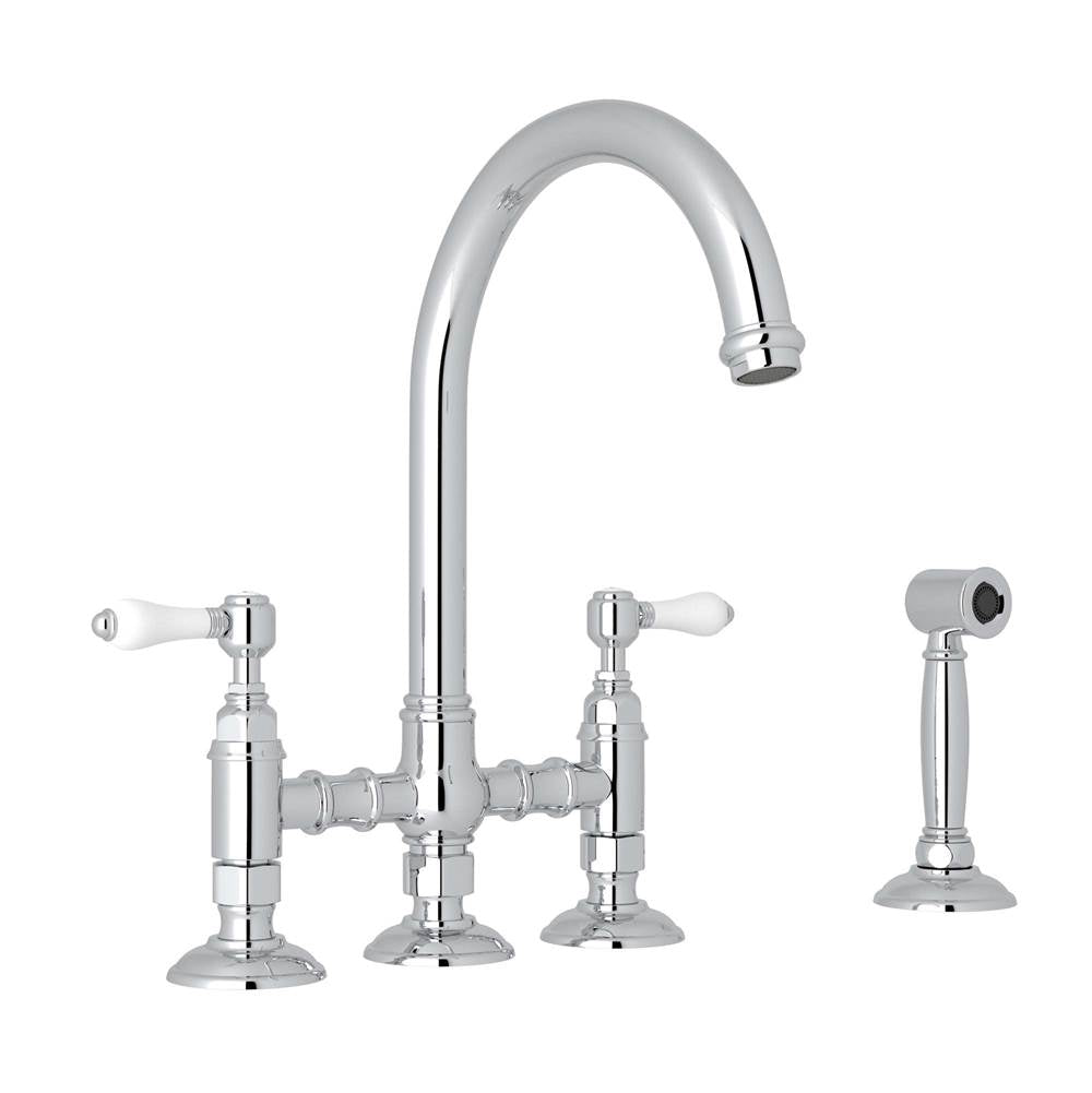 ROHL A1461LPWSAPC-2 San Julio Bridge Kitchen Faucet With Side Spray In Polished Chrome