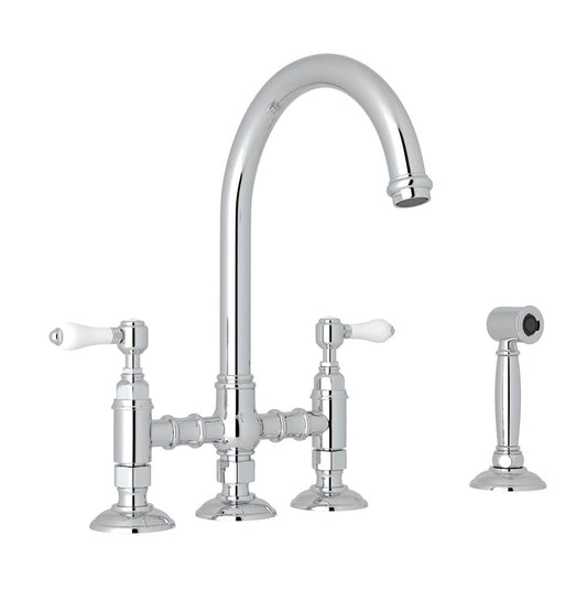 ROHL A1461LPWSAPC-2 San Julio Bridge Kitchen Faucet With Side Spray In Polished Chrome