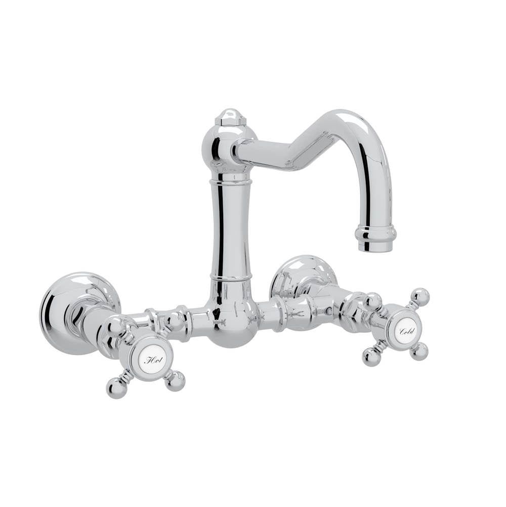 ROHL A1456XMAPC-2 Acqui Wall Mount Bridge Kitchen Faucet With Column Spout In Polished Chrome