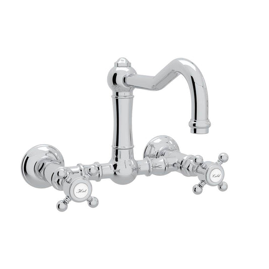 ROHL A1456XMAPC-2 Acqui Wall Mount Bridge Kitchen Faucet With Column Spout In Polished Chrome