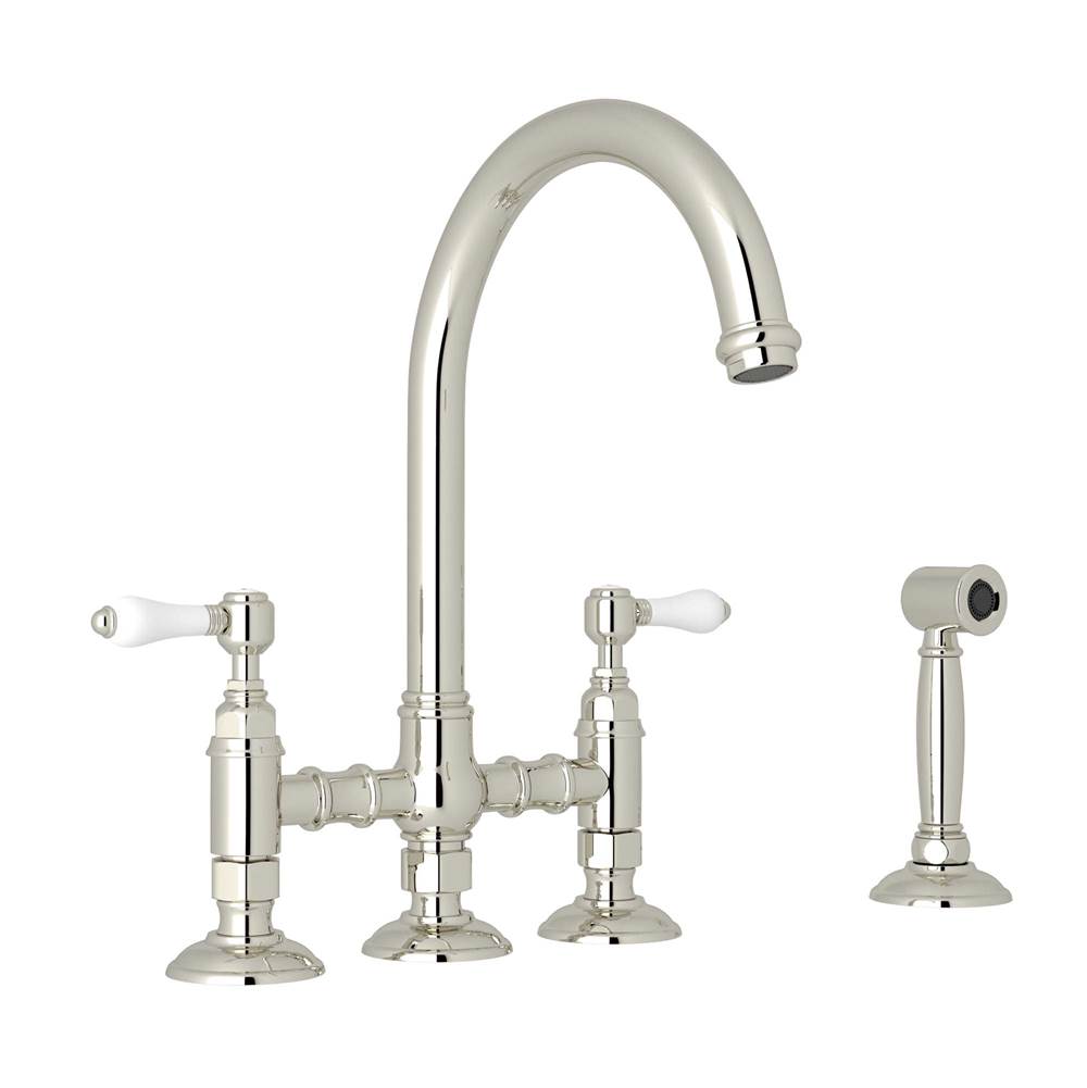 ROHL A1461LPWSPN-2 San Julio Bridge Kitchen Faucet With Side Spray In Polished Nickel