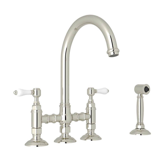 ROHL A1461LPWSPN-2 San Julio Bridge Kitchen Faucet With Side Spray In Polished Nickel