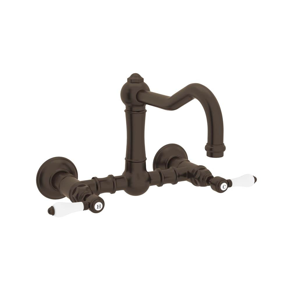 ROHL A1456LPTCB-2 Acqui Wall Mount Bridge Kitchen Faucet With Column Spout In Tuscan Brass