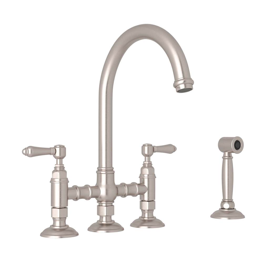 ROHL A1461LMWSSTN-2 San Julio Bridge Kitchen Faucet With Side Spray In Satin Nickel