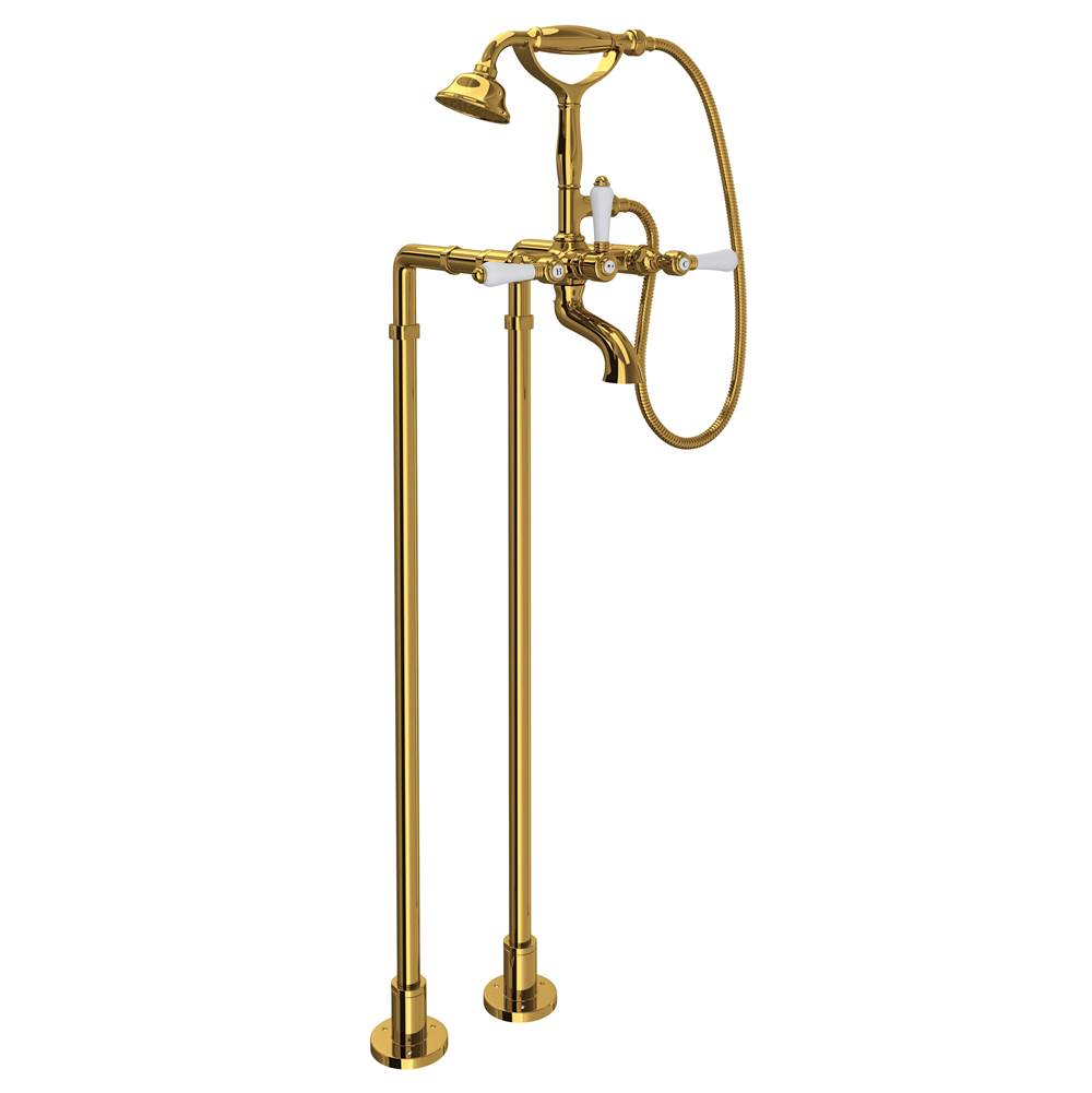 ROHL AKIT1401NLPULB Floor Mount Tub Filler In Unlacquered Brass