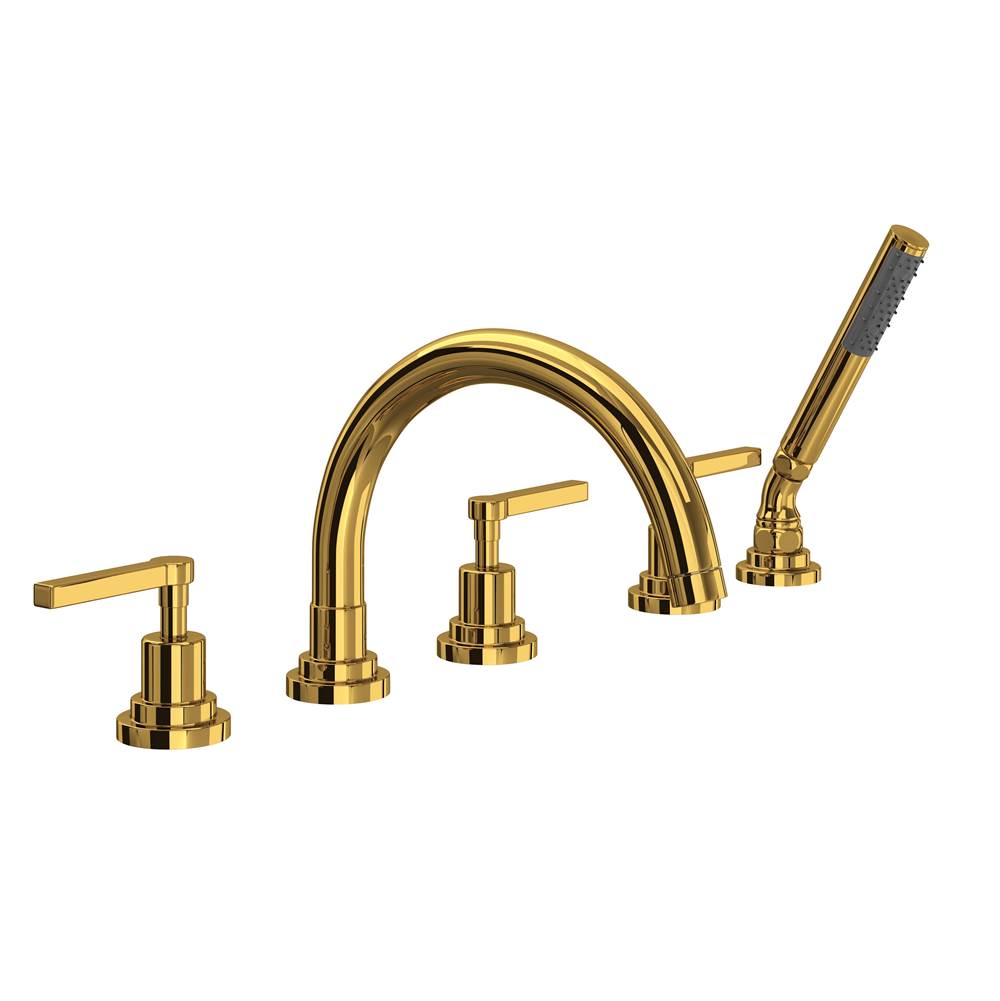 ROHL A2214LMULB Lombardia 5-Hole Deck Mount Tub Filler With C-Spout In Unlacquered Brass
