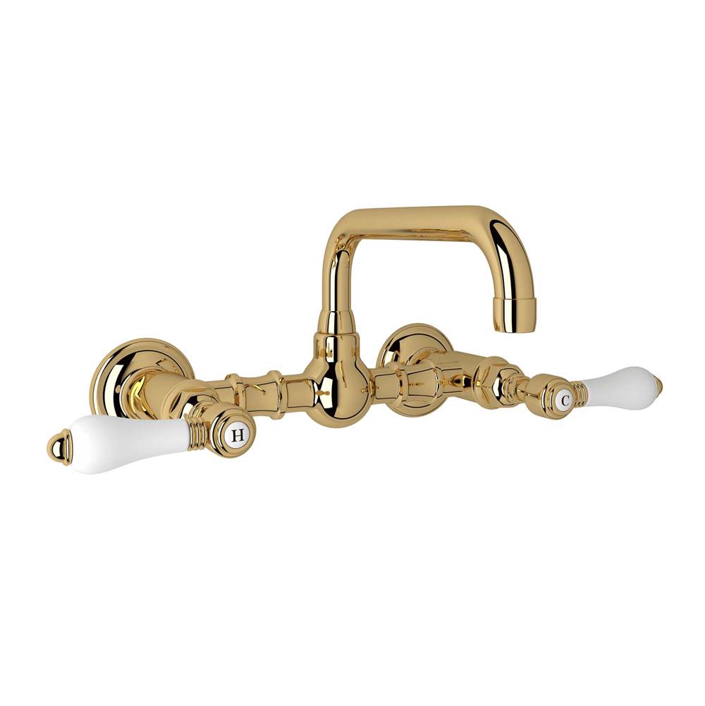 ROHL A1423LPIB-2 Acqui Wall Mount Bridge Lavatory Faucet With U-Spout In Italian Brass