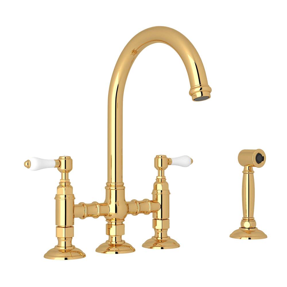 ROHL A1461LPWSIB-2 San Julio Bridge Kitchen Faucet With Side Spray In Italian Brass