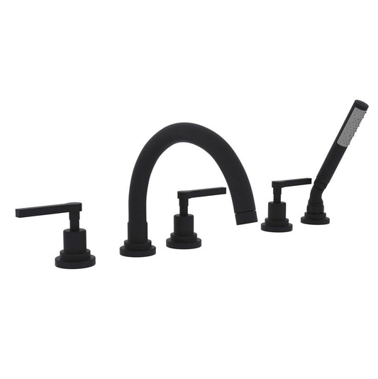 ROHL A2214LMMB Lombardia 5-Hole Deck Mount Tub Filler With C-Spout In Matte Black
