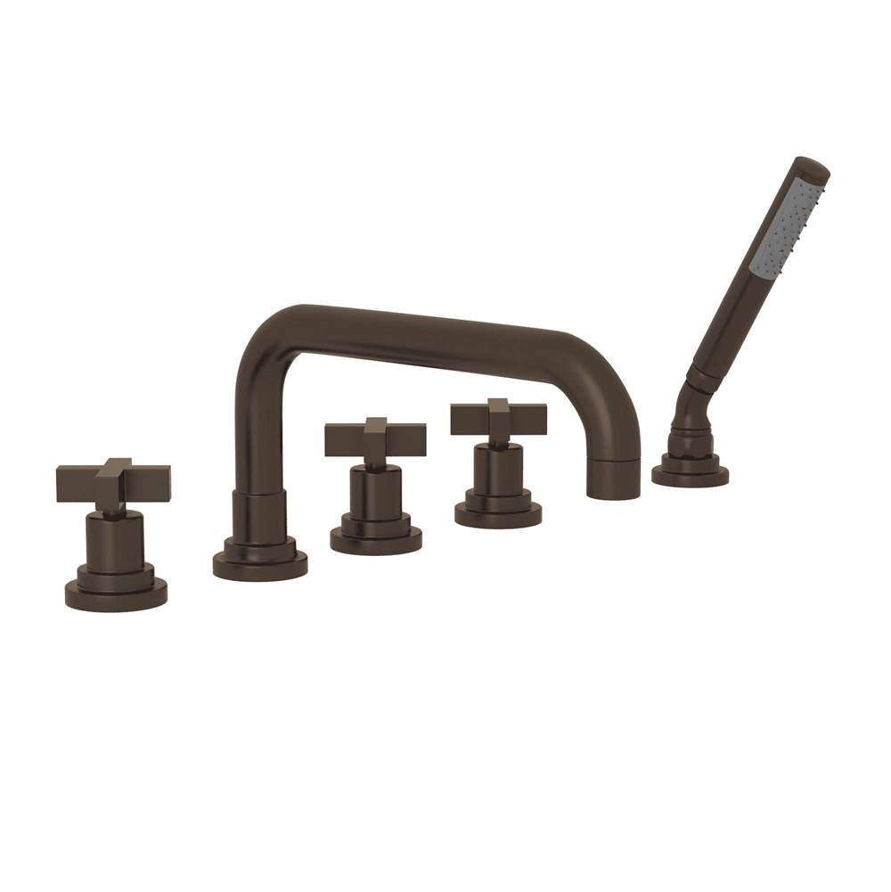 ROHL A2224XMTCB Lombardia 5-Hole Deck Mount Tub Filler With U-Spout In Tuscan Brass
