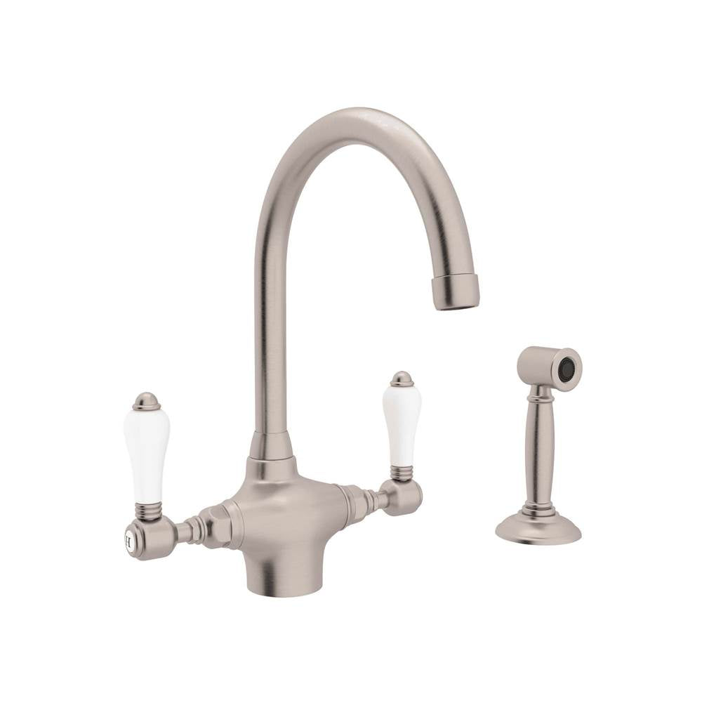 ROHL A1676LPWSSTN-2 San Julio Two Handle Kitchen Faucet With Side Spray In Satin Nickel